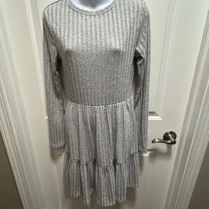 SHEIN Gray Ribbed Long Sleeve Dress